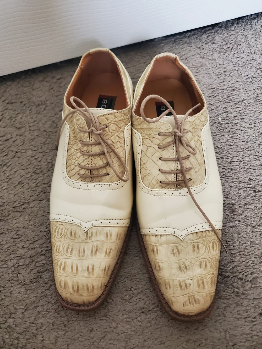 Bolano Men’s Size 9 Taupe Ivory Croc Print Oxford Dress Shoes